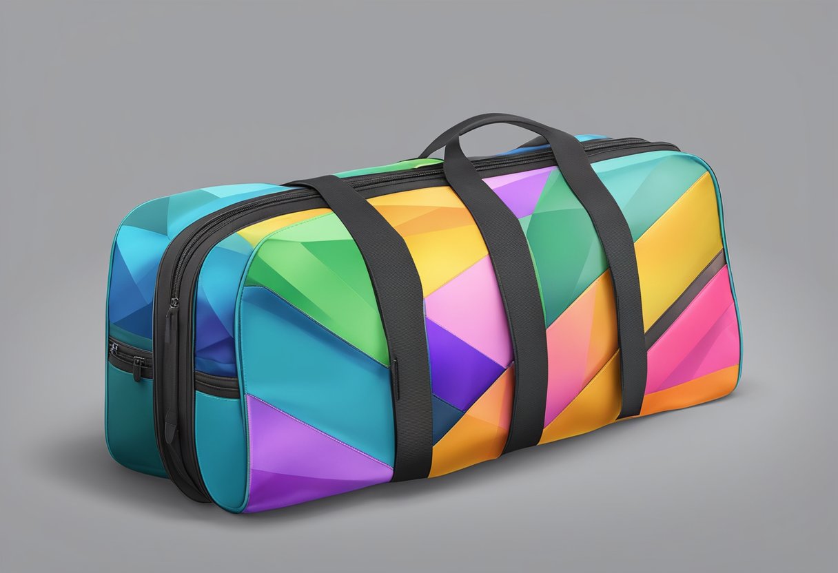 A colorful foldable travel bag opens, revealing multiple compartments and pockets. It is compact and versatile, perfect for organizing and carrying essentials on the go