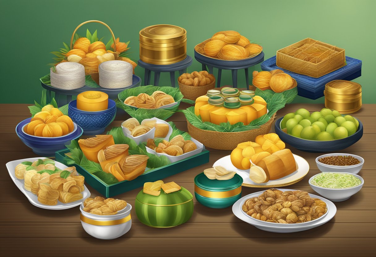 A table displays Hari Raya hampers and corporate gifts