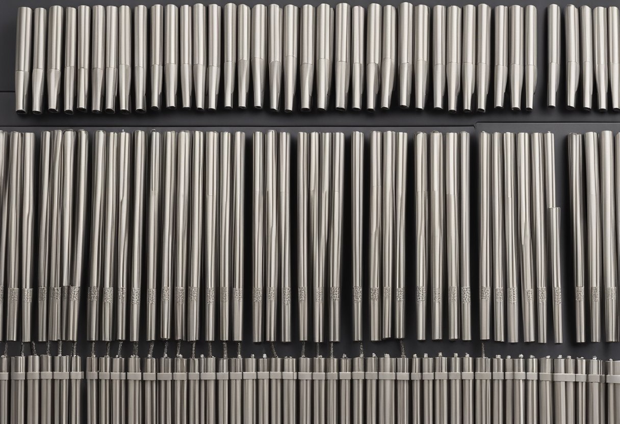 A group of stainless steel straw sets arranged neatly on a sleek corporate gift display, with the company logo subtly engraved on each piece