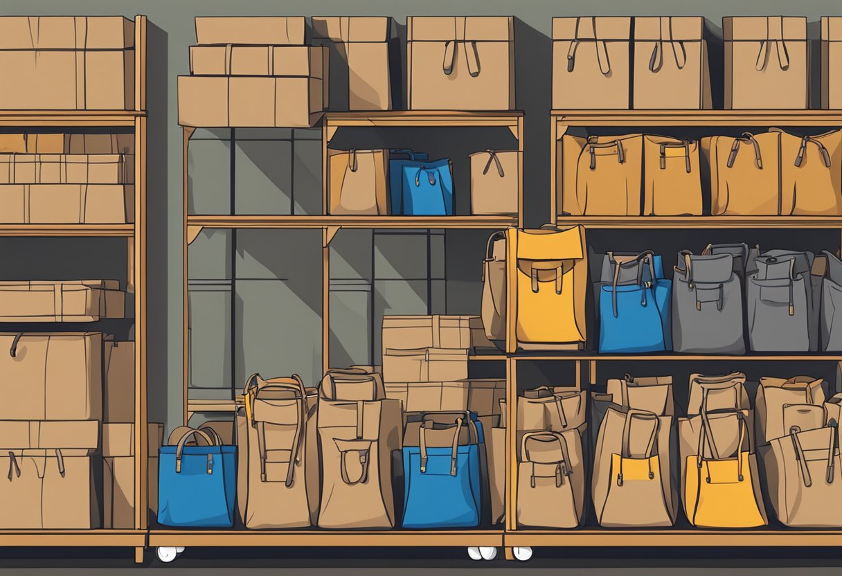 Jute bags with custom designs stacked neatly in a warehouse