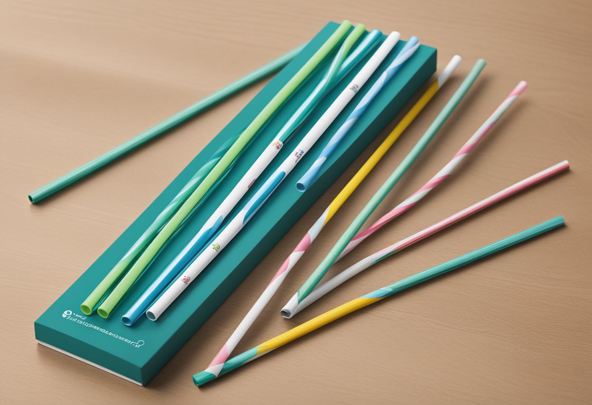A stack of branded reusable straws displayed with a "Frequently Asked Questions" pamphlet, ready to be given as a corporate gift