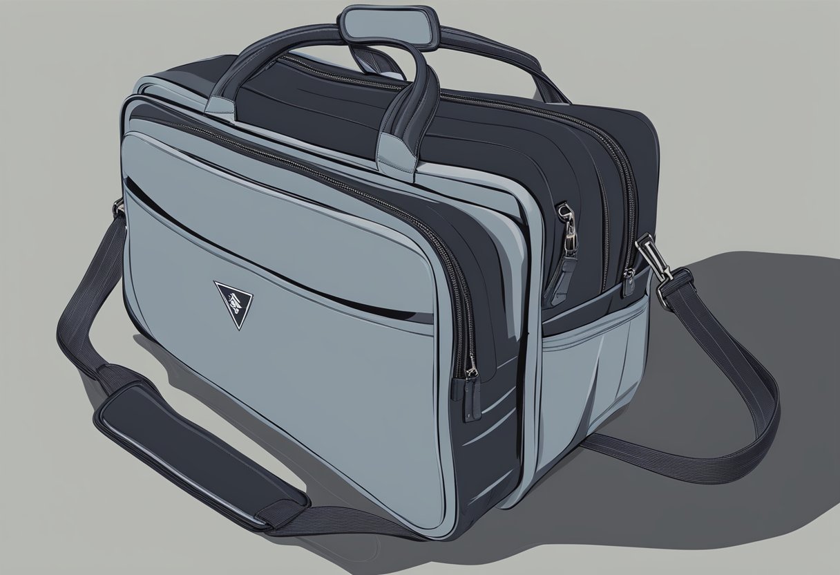 A sleek, modern laptop bag sits on a desk, with multiple compartments and a padded interior. The bag features a subtle corporate logo and comes in a sophisticated color, perfect for gifting