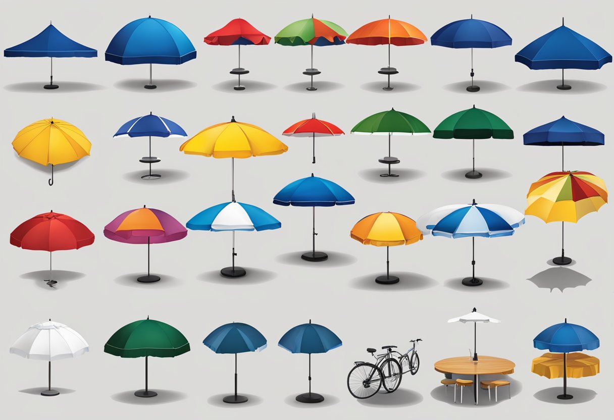 A table displaying various umbrella designs and customization options for corporate and promotional use