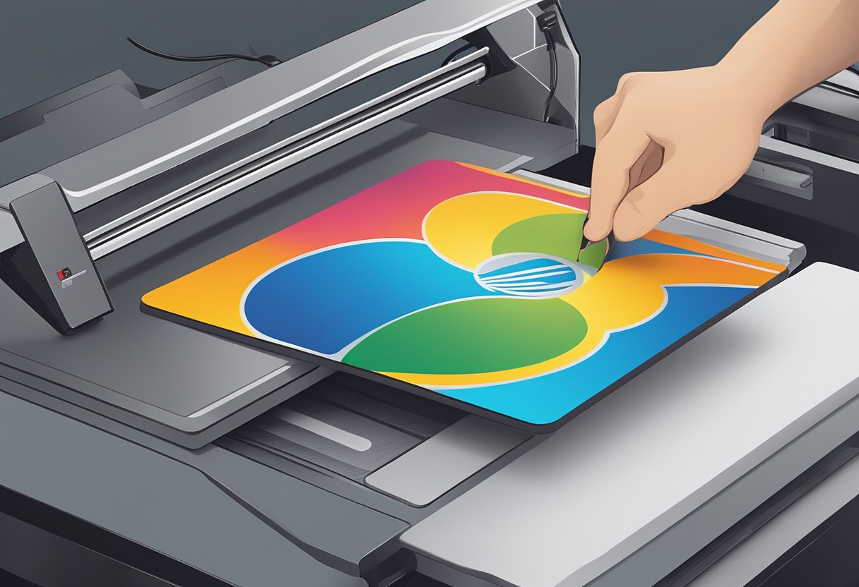 A logo being printed onto a mouse pad using a specialized printing machine