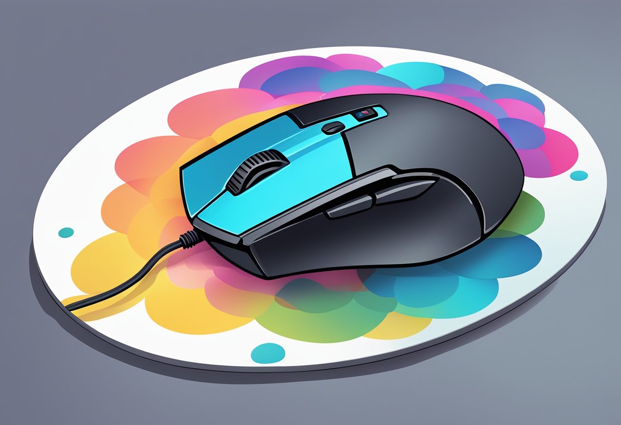 A mouse pad being printed with a colorful design on a flat surface