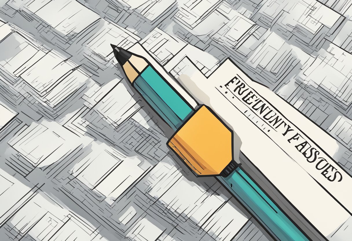 A hand holding a customised pen with a "Frequently Asked Questions" label. The pen is sleek and professional, with the words clearly visible