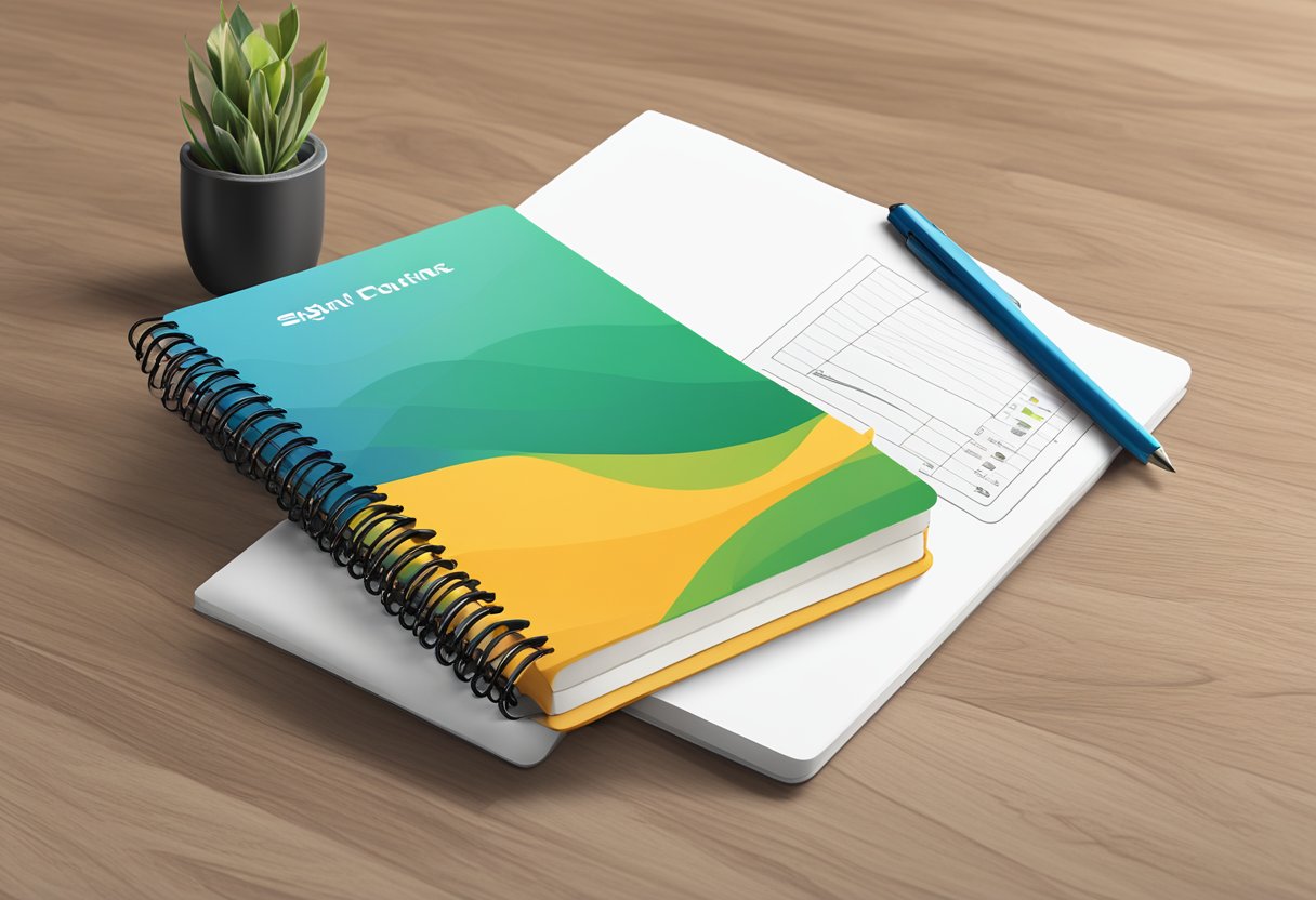 A custom notebook with logo on cover, pages filled with lined paper, and high-quality printing