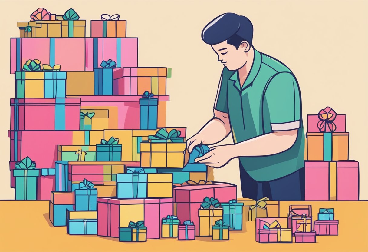 A person selects and packs custom gift boxes, then arranges for shipping