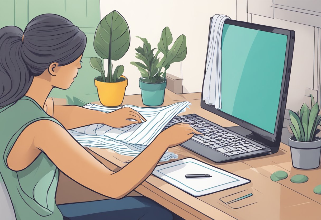 A person ordering a custom deskmat online and later cleaning it with a damp cloth