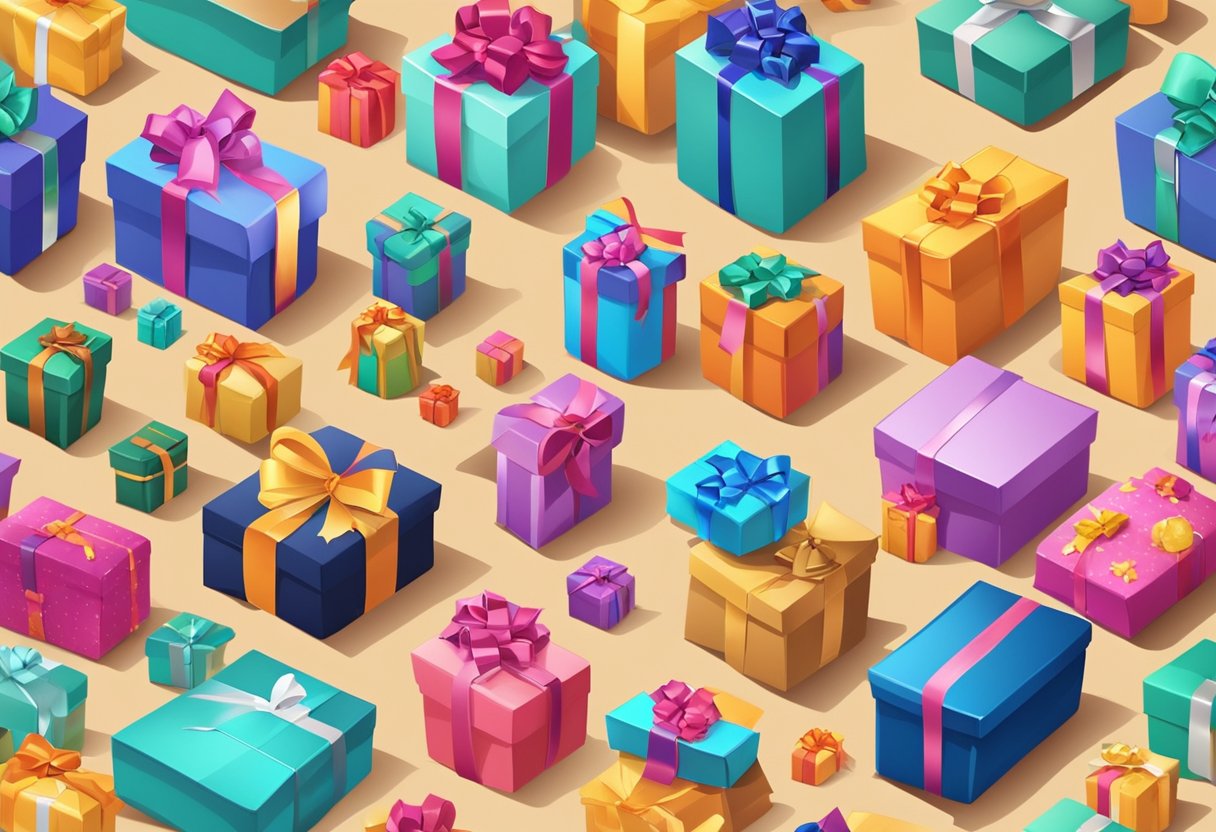 A colorful gift box sits on a table, surrounded by various types of gifts and occasions