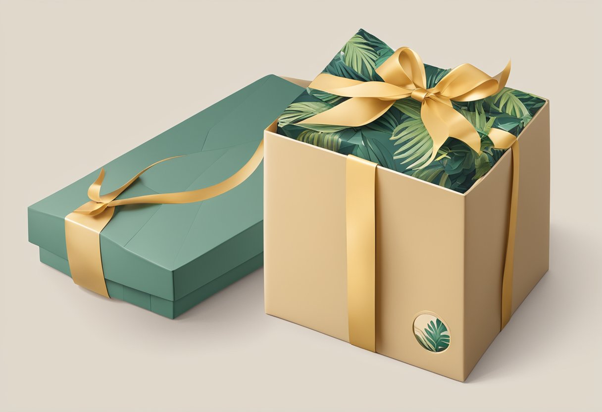 A gift box adorned with customizable and sustainable materials, showcasing eco-friendly products and personalized options