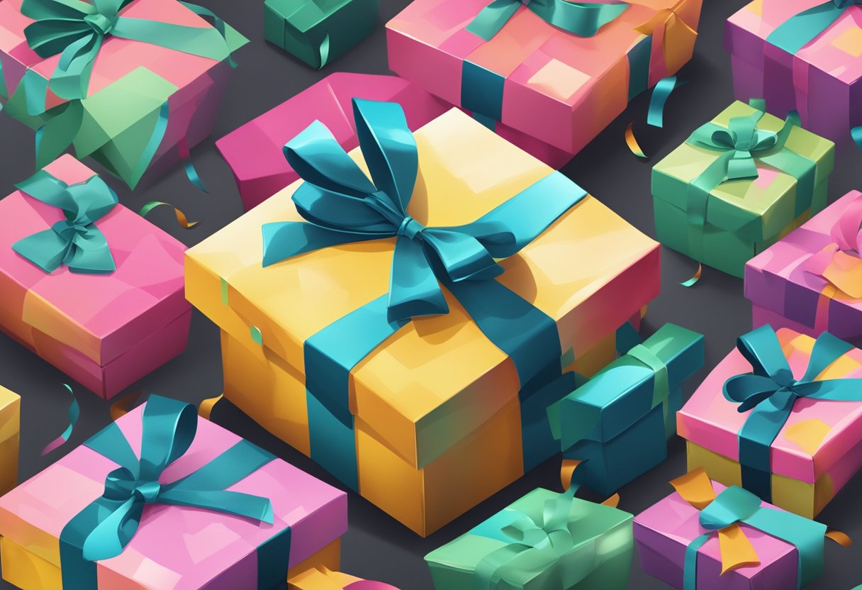 A colorful gift box with "Frequently Asked Questions" printed on it, surrounded by question marks and a ribbon