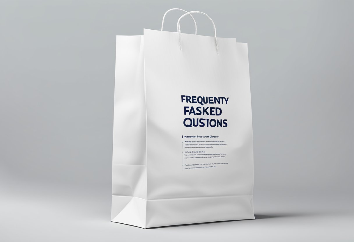 A premium paper bag with "Frequently Asked Questions" printed on it, sitting on a clean, white surface