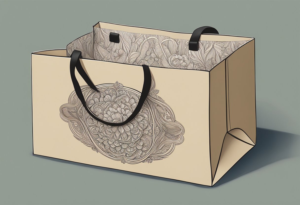 A designer customizes a premium paper bag with intricate patterns and elegant details