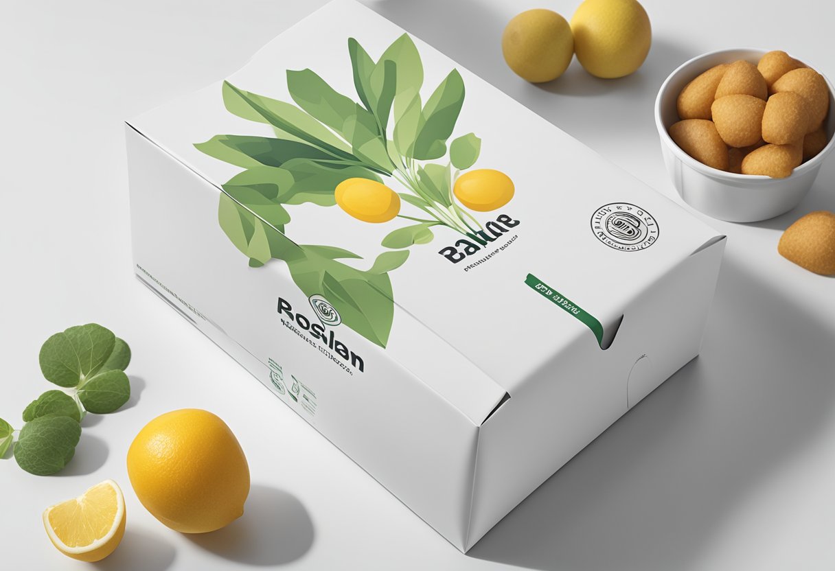 A premium paper bag sits on a clean, white countertop. Its smooth surface reflects the light, and the brand logo is prominently displayed