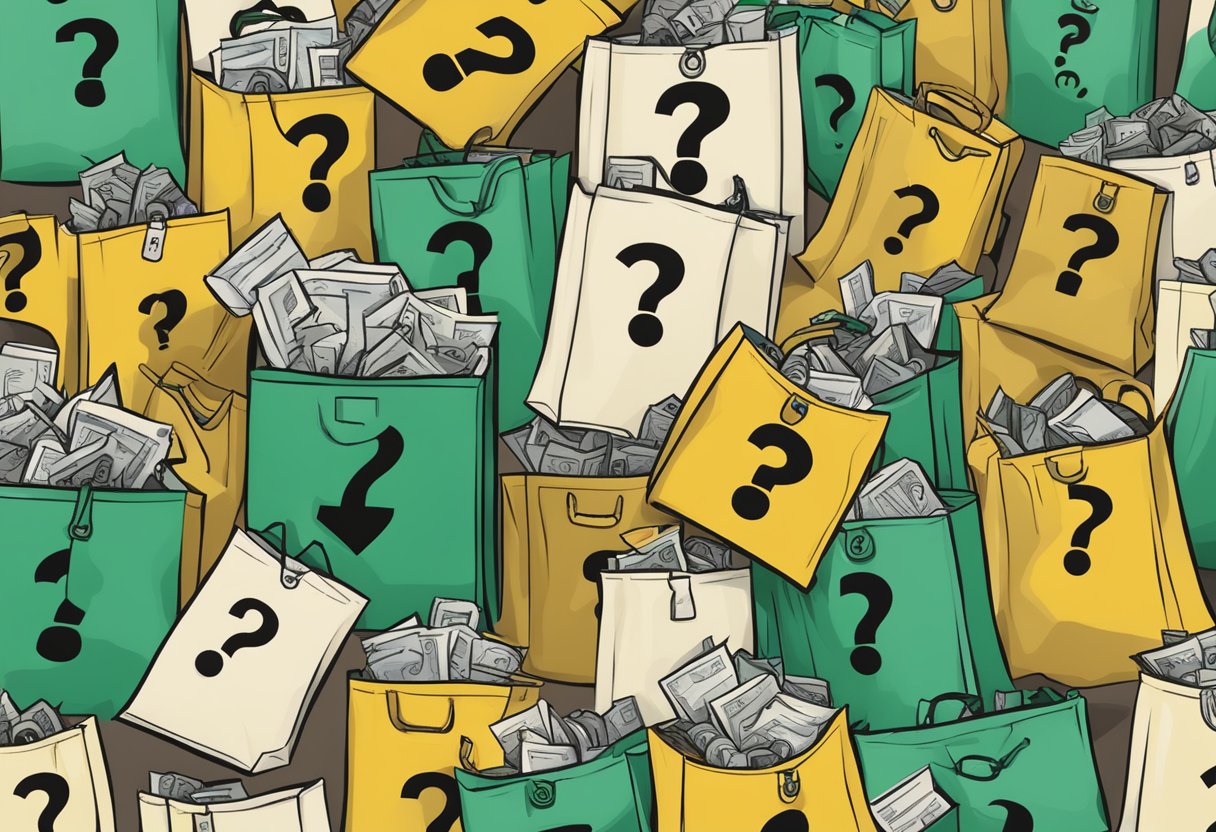 A recycle bag surrounded by question marks, symbolizing frequent inquiries