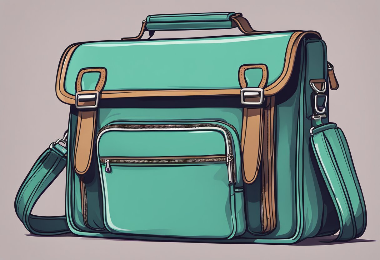 A laptop bag with a sturdy handle sits on a desk