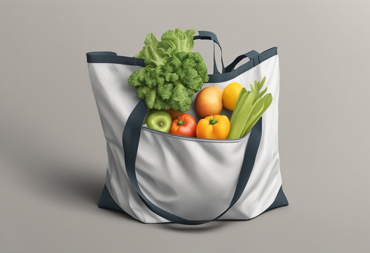 A reusable foldable bag being used to carry groceries, with a focus on its durability and eco-friendly design