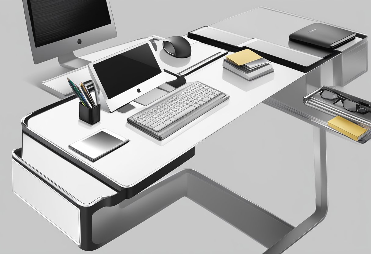 A sleek, modern desk with a luxury pen and card holder, perfect for a corporate gift