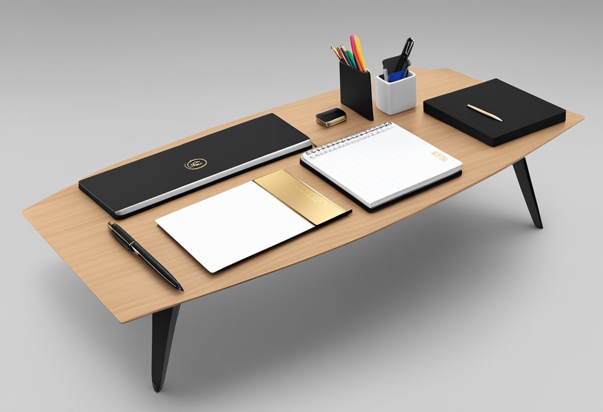 A sleek, modern desk with a luxury pen and customised card holder. A corporate gift option with various design choices