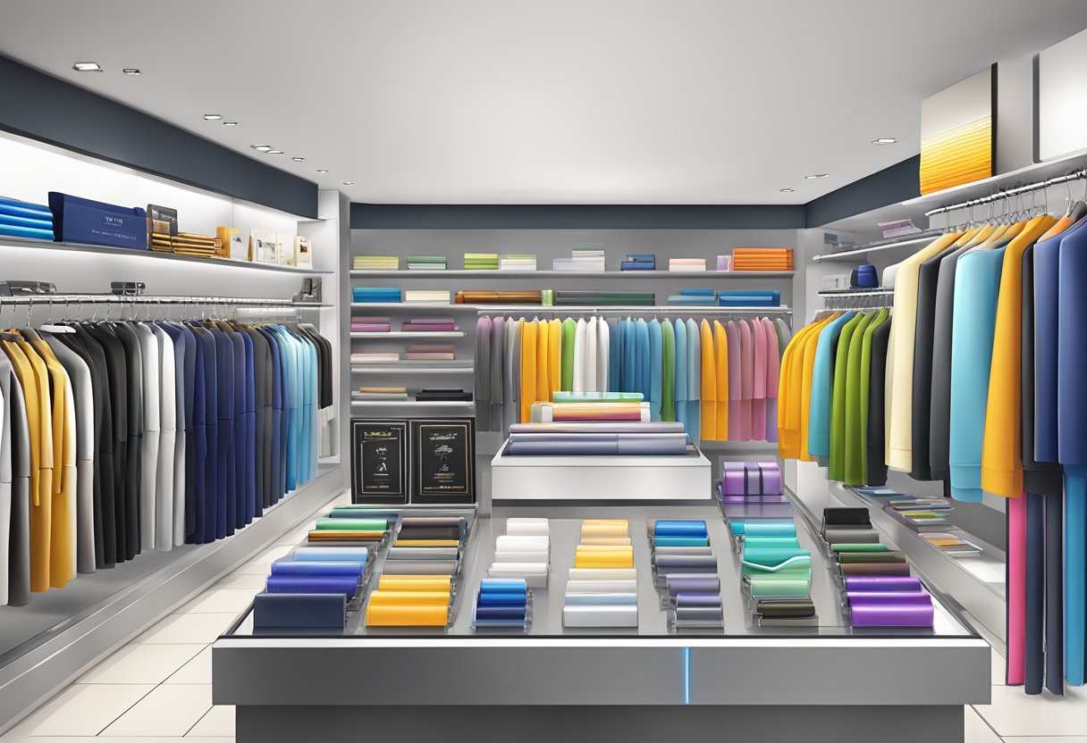A sleek pen gift shop displays various corporate gifts for sale