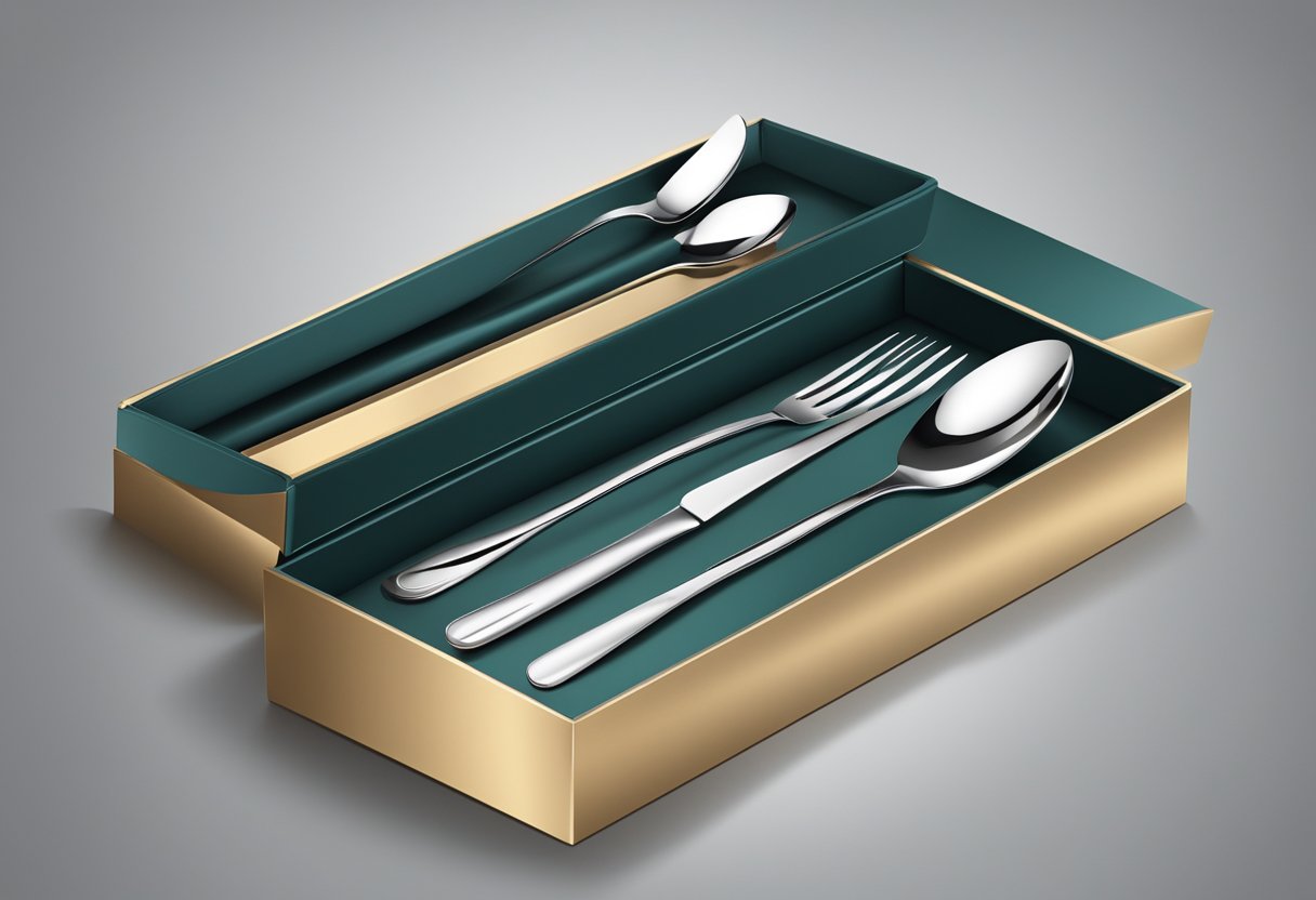 A sleek gift box holds a set of high-quality corporate utensils