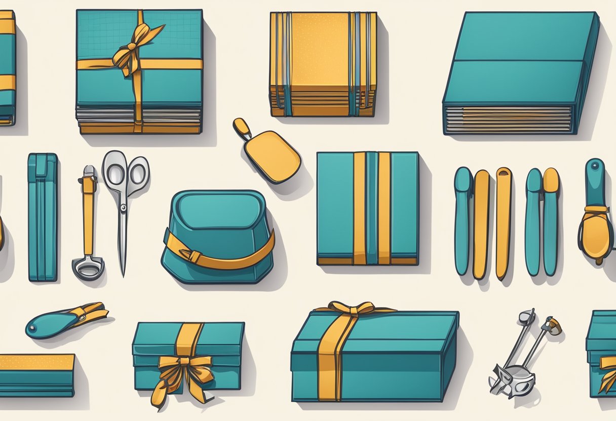 A set of FAQ utensils arranged neatly on a corporate gift box