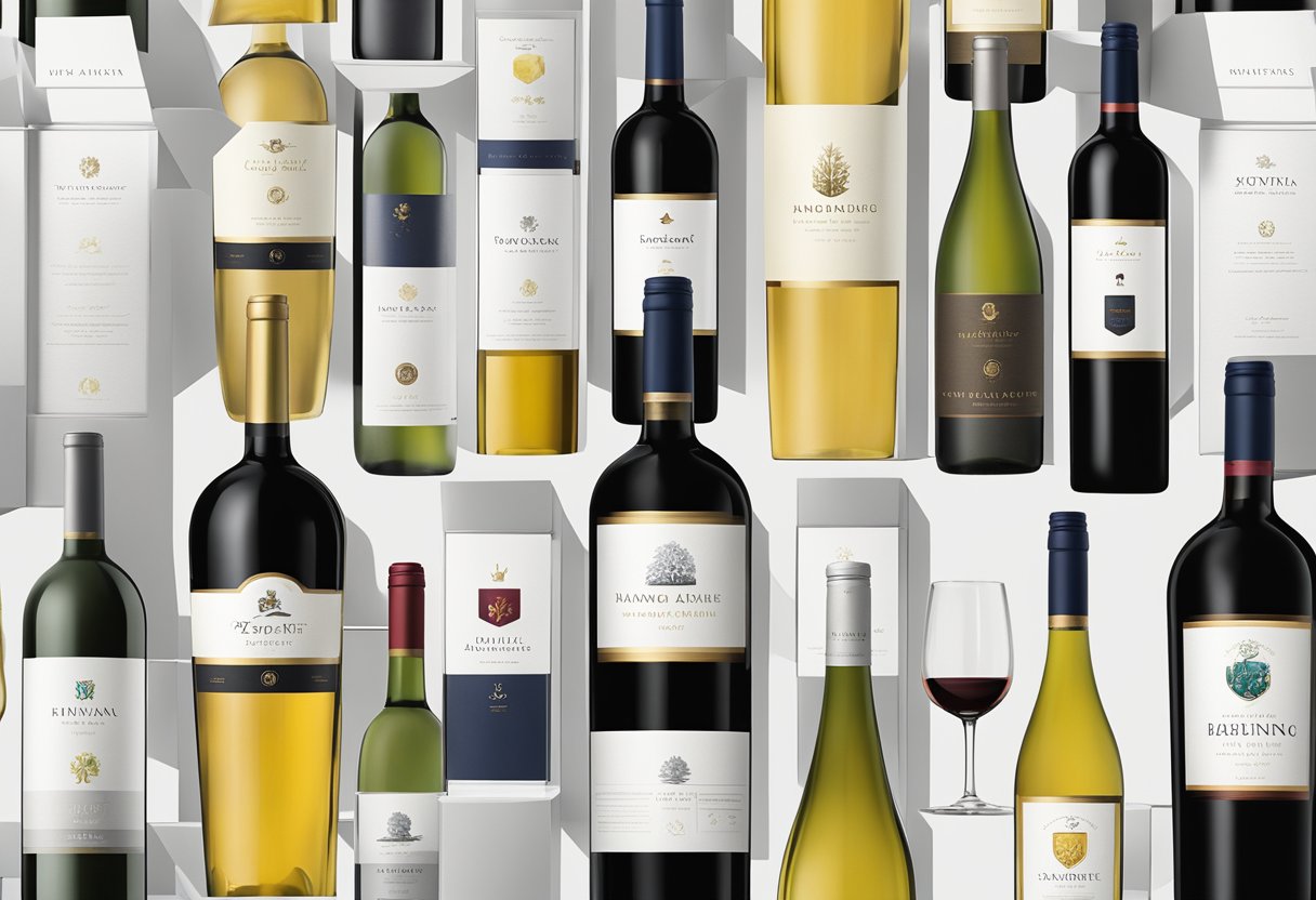 A sleek, branded gift box opens to reveal a selection of premium wines, each with a custom label featuring the recipient's company logo