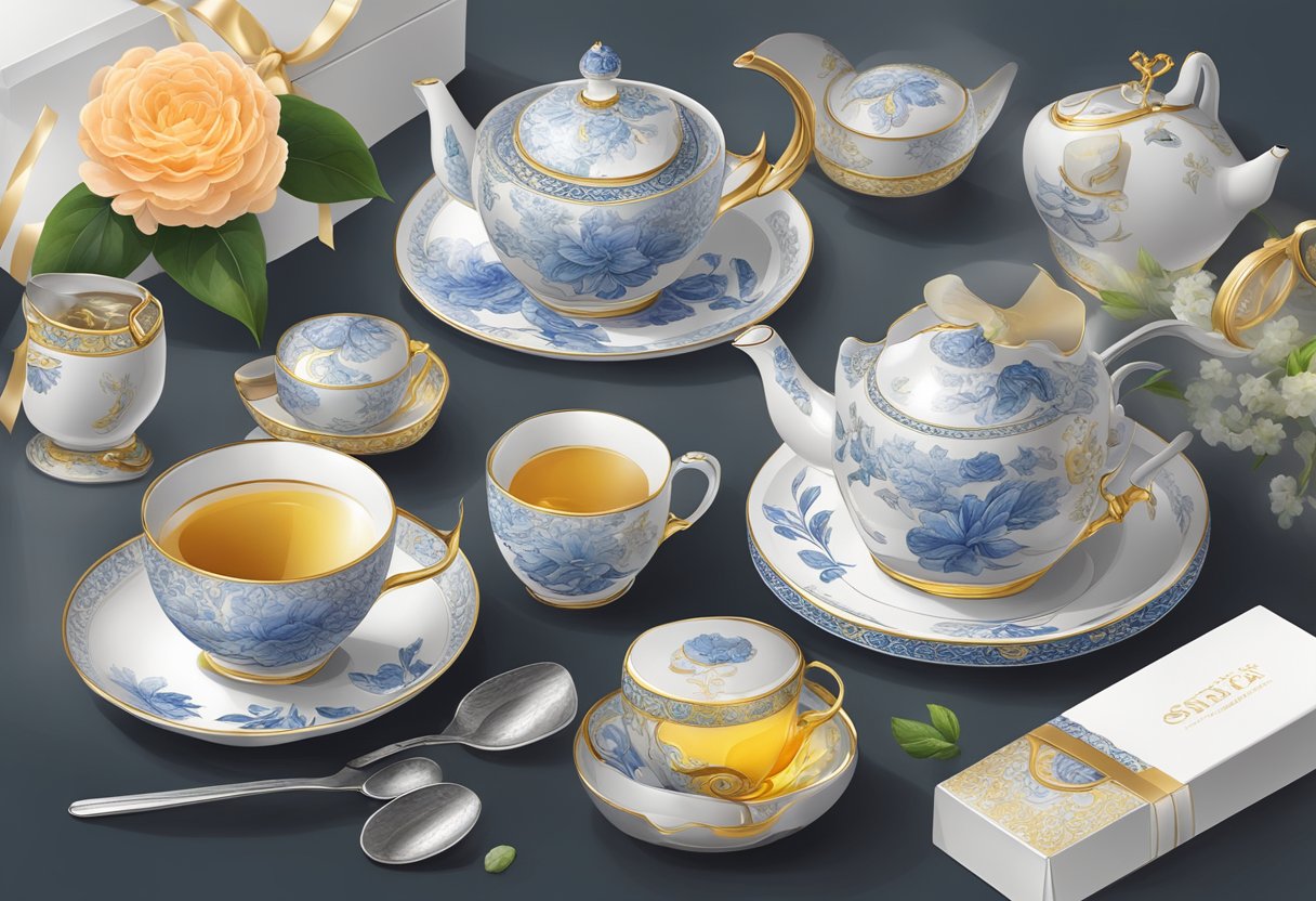 A beautifully arranged tea set with corporate gifts in Singapore