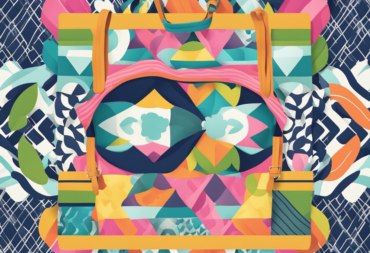A colorful tote bag with custom design, featuring vibrant patterns and bold typography, stands out against a plain background