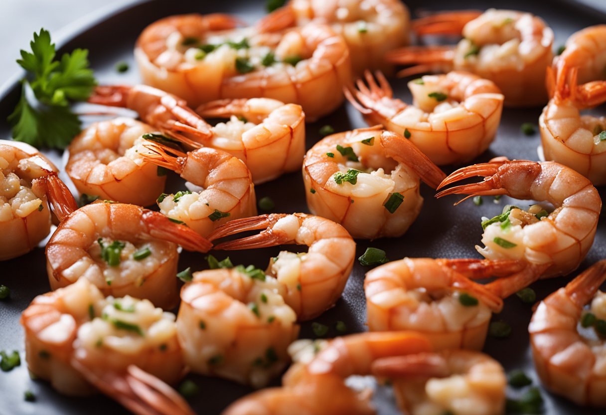 Prawns being wrapped in sambal paste and then cooked