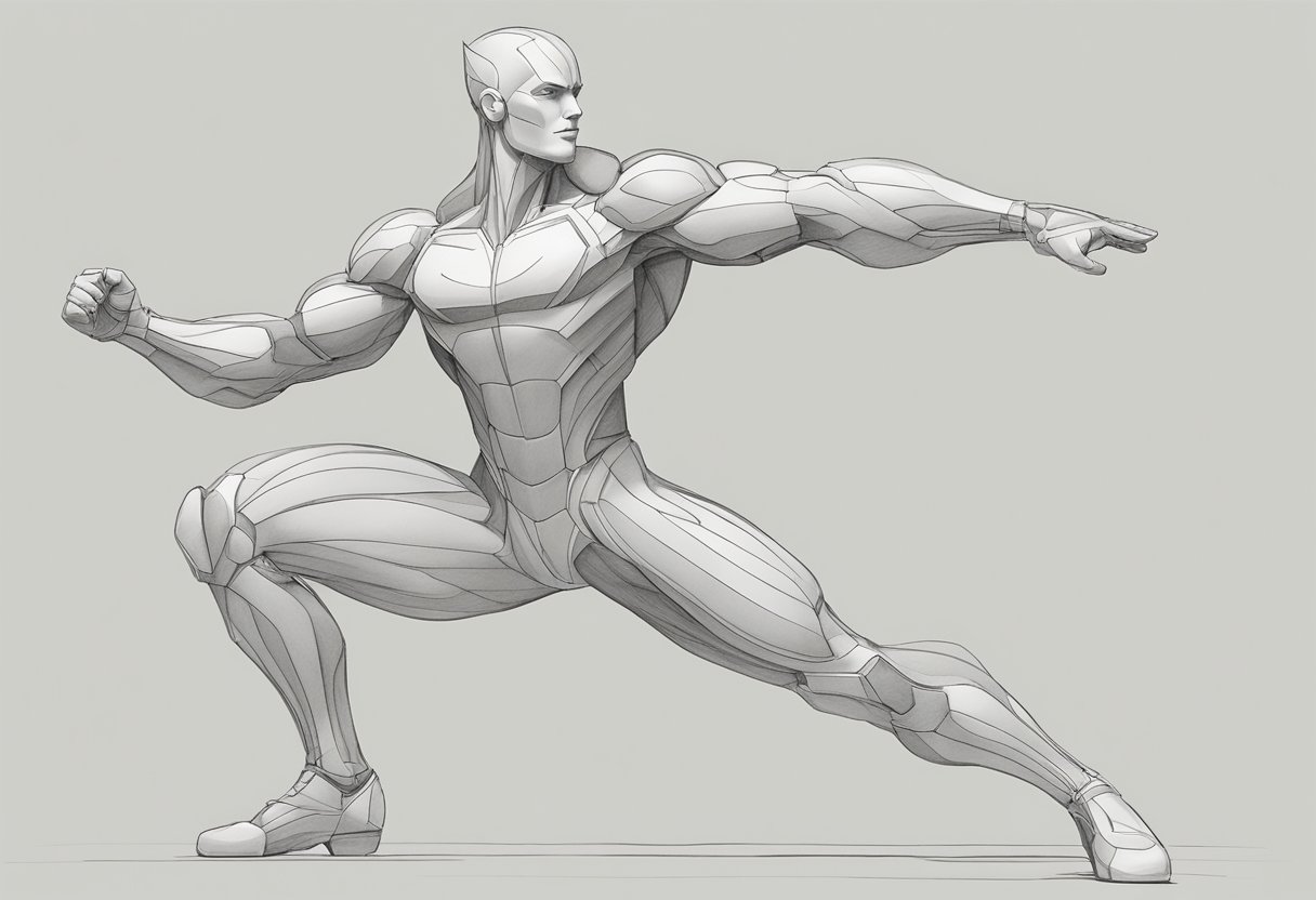 A dynamic figure in a balanced, energetic pose, with clear anatomy and proportional limbs