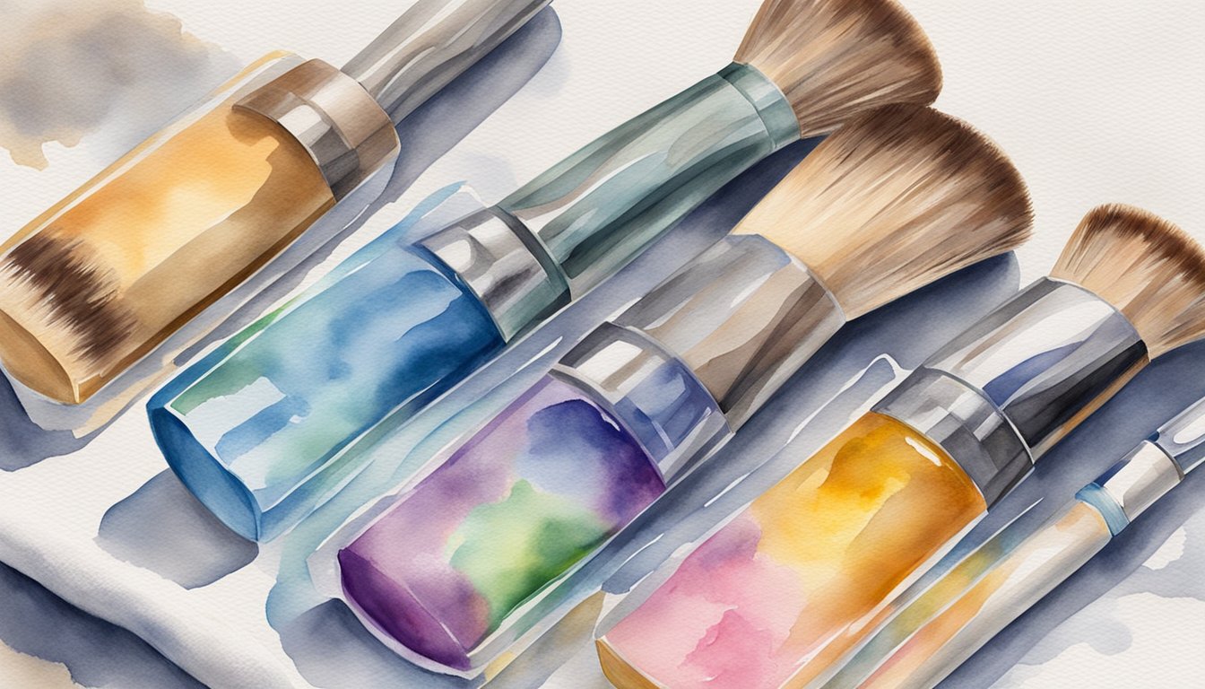 Makeup brushes being gently washed with soap and water, then laid flat to dry on a clean towel