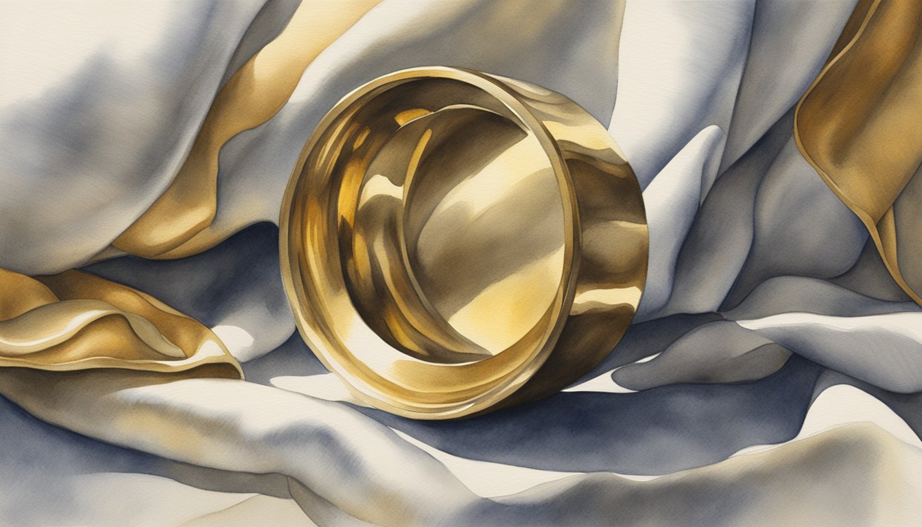 A soft cloth polishes a tarnished brass item, revealing its golden shine