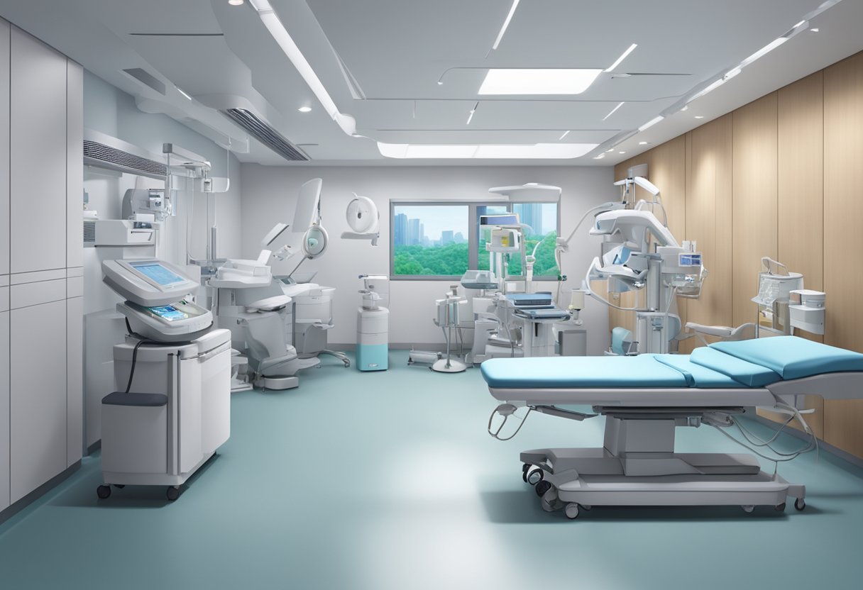 A modern heart center in Singapore, with advanced medical equipment and a calming atmosphere