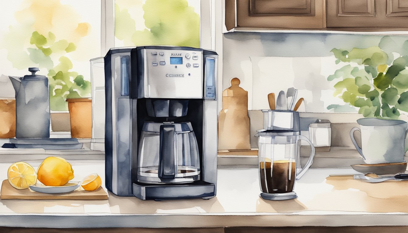 A clean coffee maker sits on a countertop, with a shiny carafe and a freshly replaced filter.</p><p>The machine is free of any coffee stains or residue, looking ready for the next brew