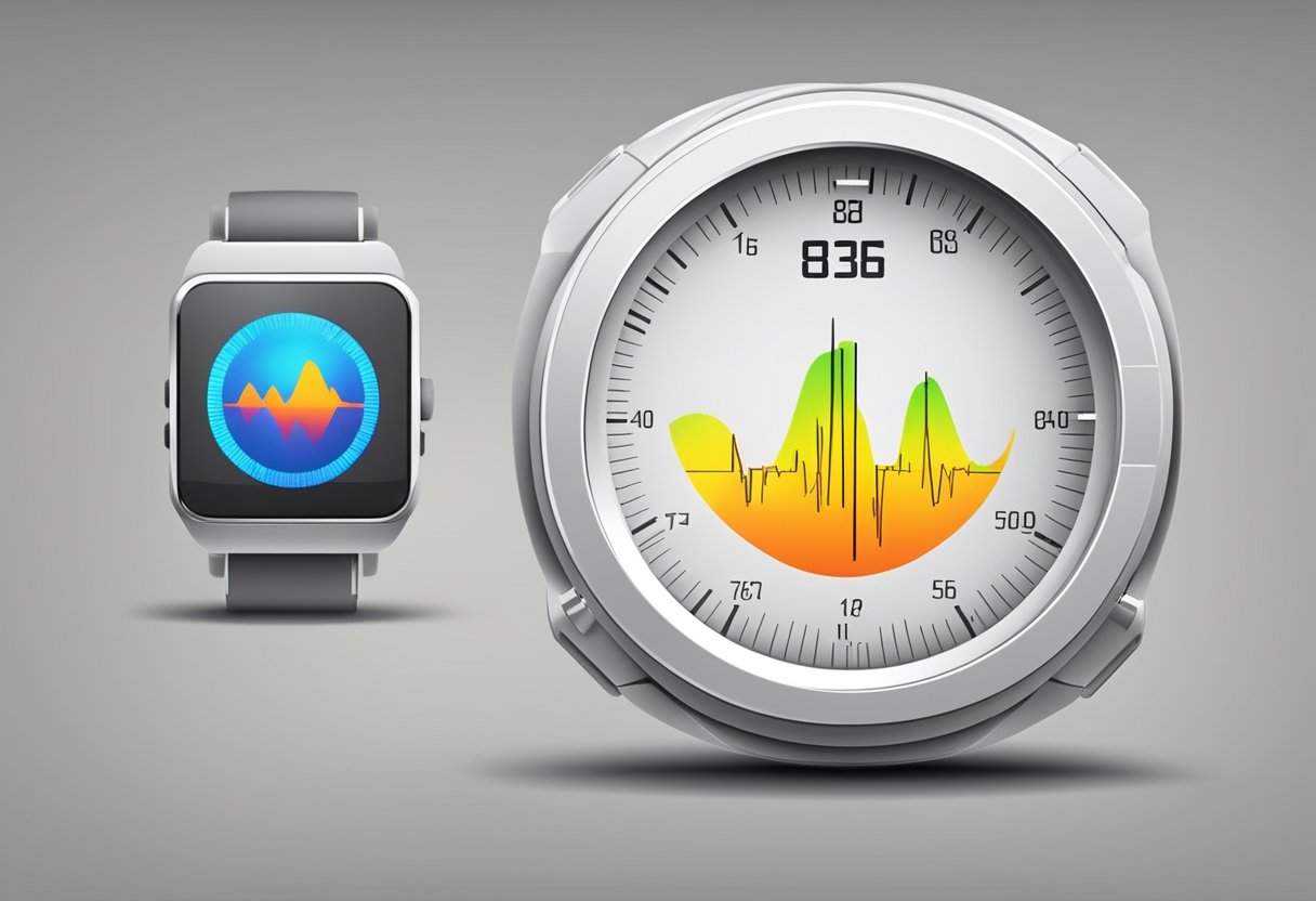 A heart rate monitor displays a fluctuating heart rate per minute