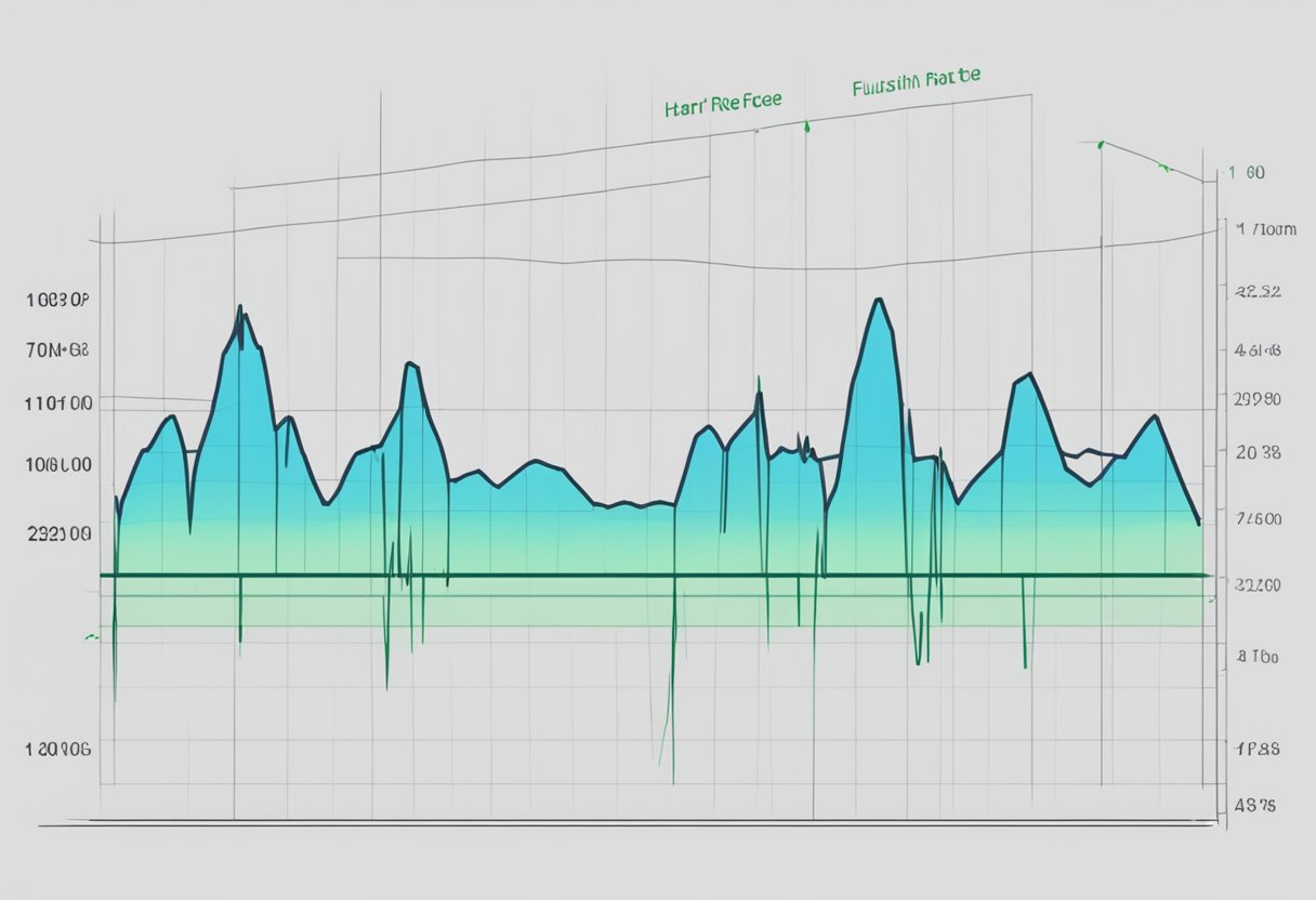 A heart rate monitor displays a fluctuating line graph