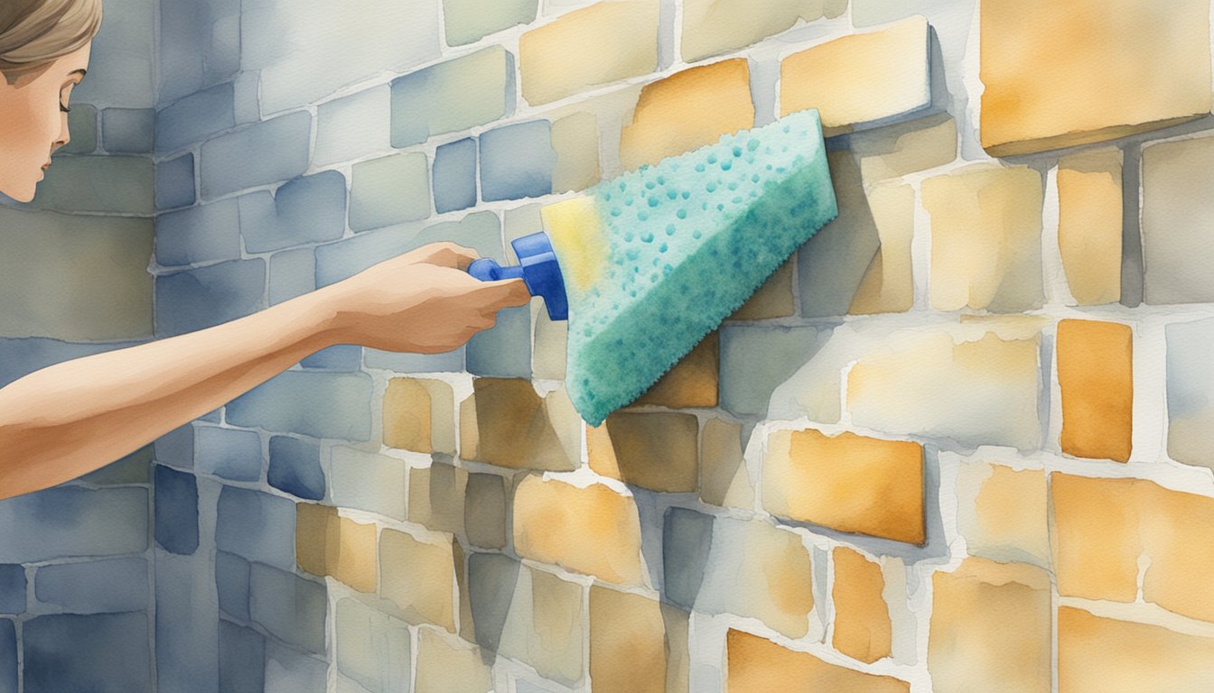 A person using a sponge and cleaning solution to scrub and remove dirt and grime from a wall.</p><p>A protective sealant is then applied to maintain its cleanliness and protect it from future damage