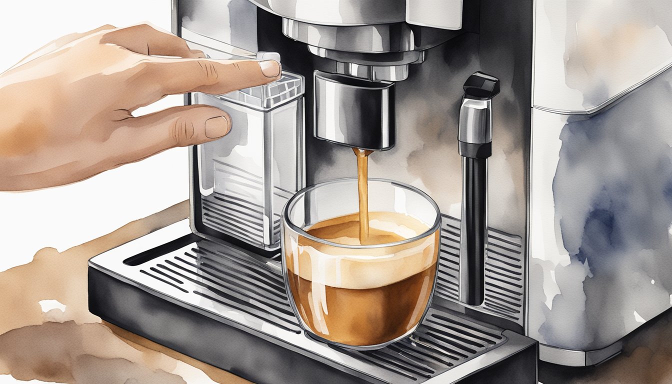 A hand reaches for the Nespresso Vertuo machine, holding a damp cloth and cleaning solution.</p><p>The machine is wiped down, the drip tray and capsule container removed for cleaning