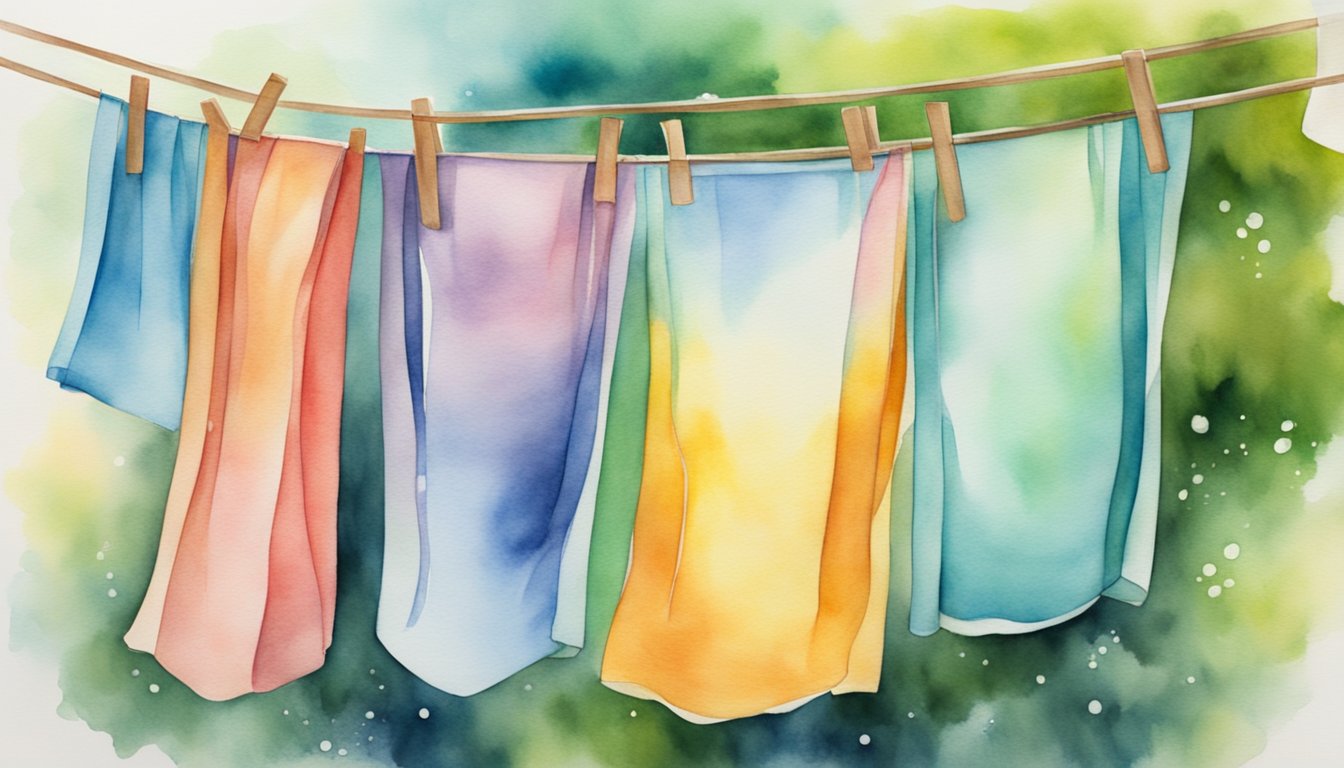 Microfiber cloths hang on a clothesline, air drying.</p><p>A hand washes a cloth with soap and water, then rinses and wrings it out