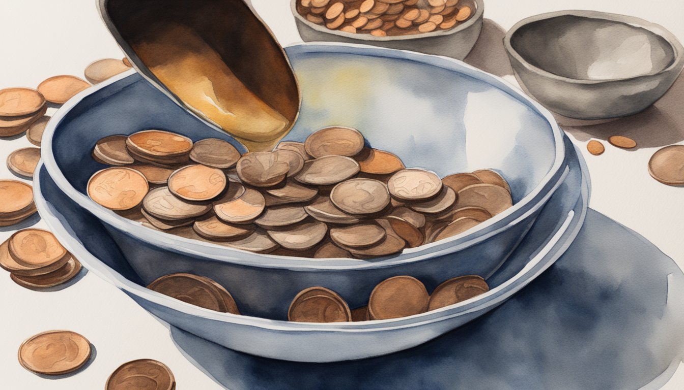 A small bowl of vinegar sits next to a pile of tarnished pennies.</p><p>A hand-held brush is dipped into the vinegar, scrubbing the pennies clean