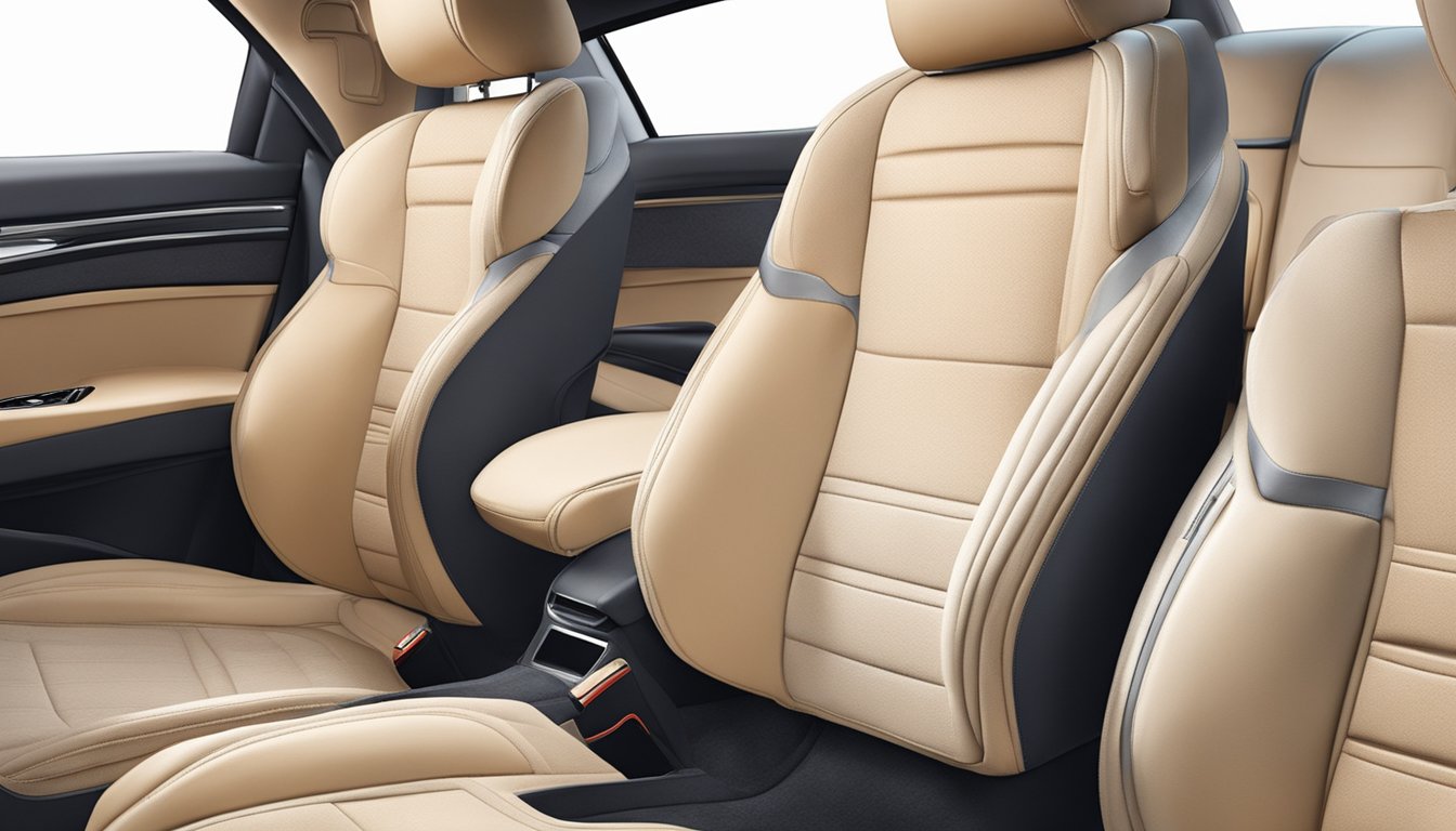 A sponge gently wipes leather car seats with soapy water, removing dirt and grime.</p><p>A soft cloth dries and protects the seats, leaving them clean and shiny