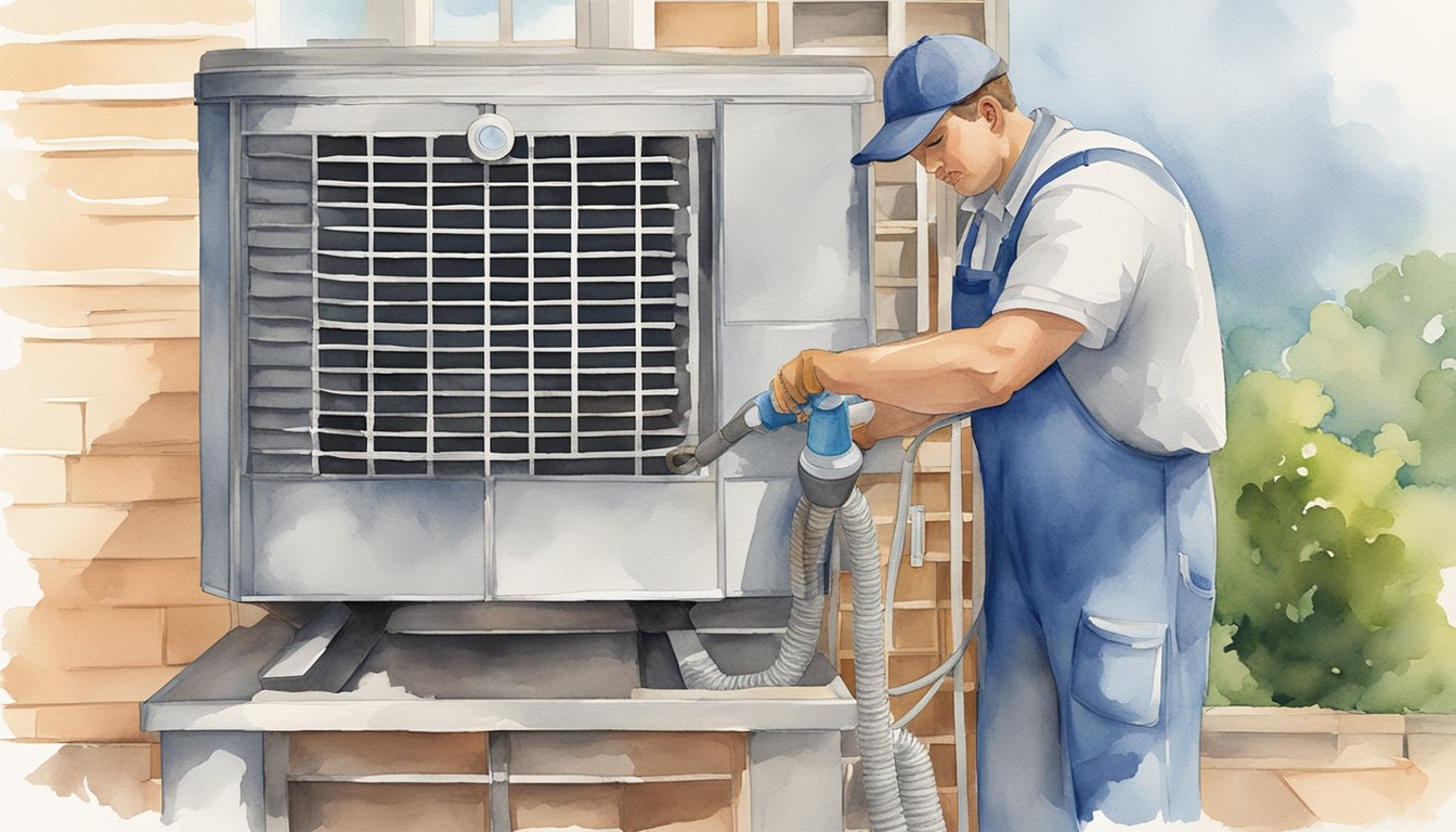 A technician sprays a foaming coil cleaner onto the air conditioning unit's coils, then uses a brush to scrub away dirt and debris.</p><p>Finally, the coils are rinsed with water and left to dry