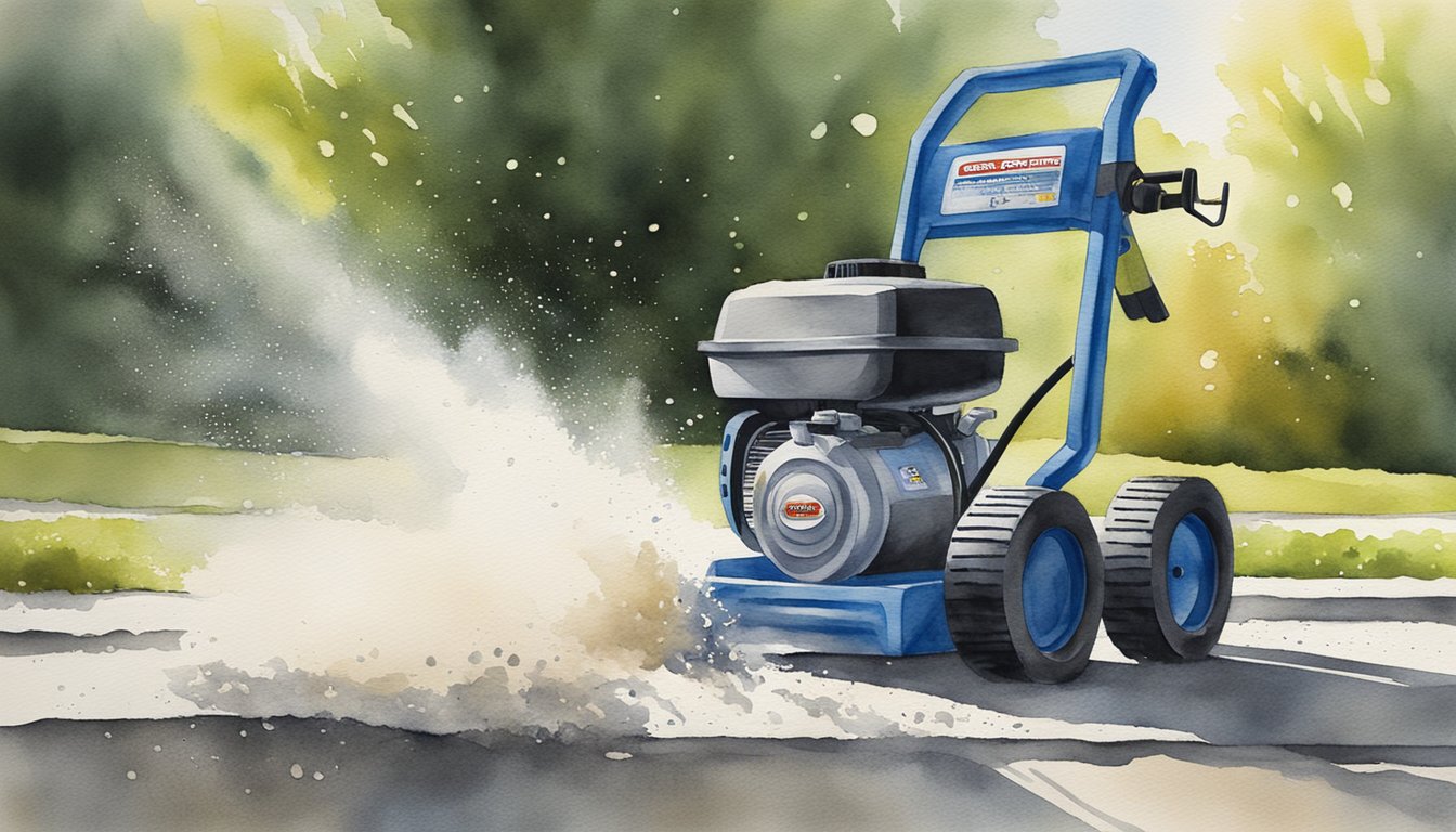 A pressure washer blasts away dirt and grime from the concrete surface, leaving behind a clean and smooth finish