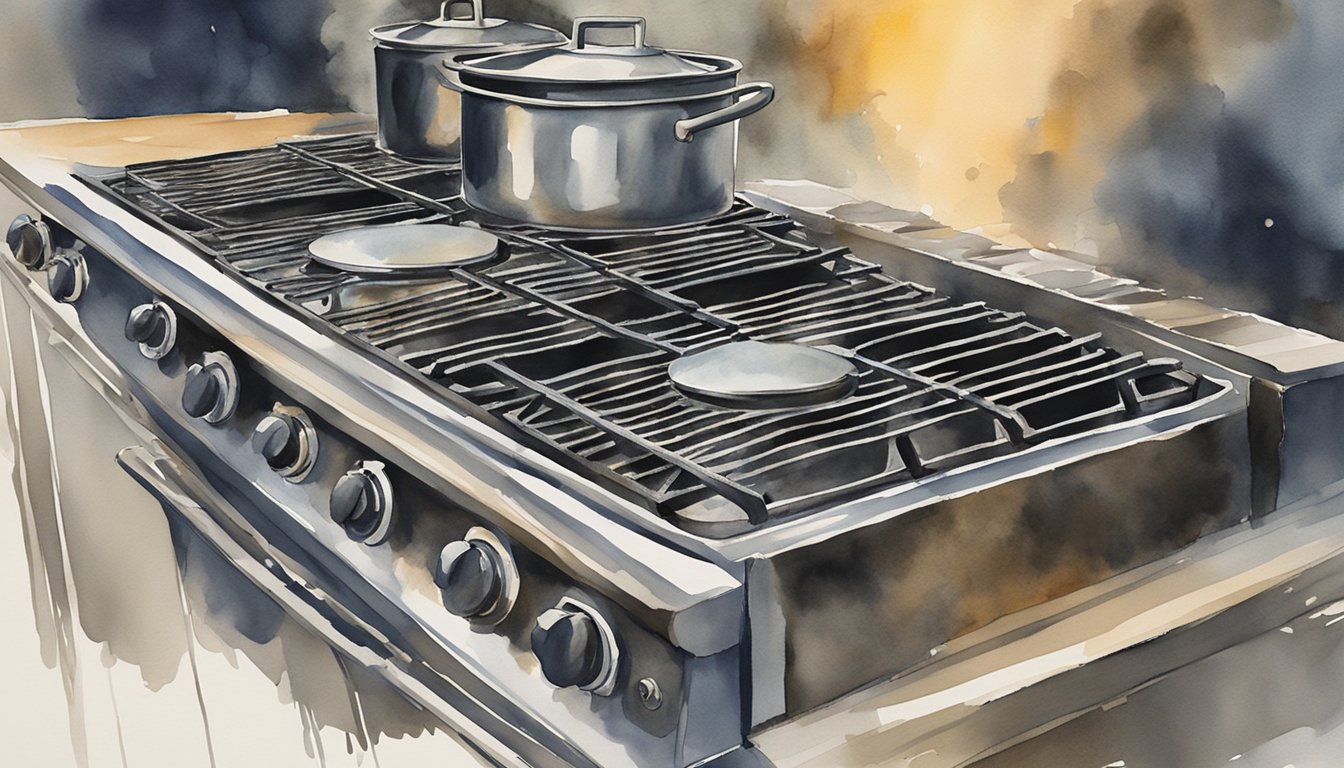 The stove burners are being wiped clean with a damp cloth, removing any grease or residue.</p><p>The burner grates are being scrubbed with a brush to remove any built-up debris