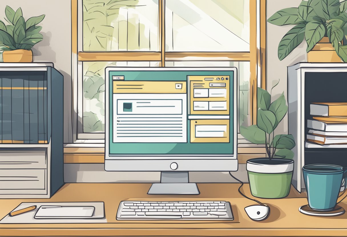 A computer with a survey and affiliate program tabs open, surrounded by a cozy home environment