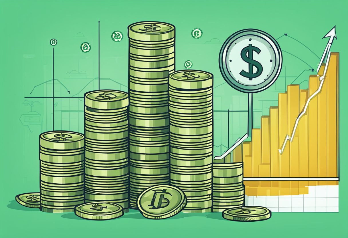 A stack of money and a graph showing increasing profits next to a Kirvano logo