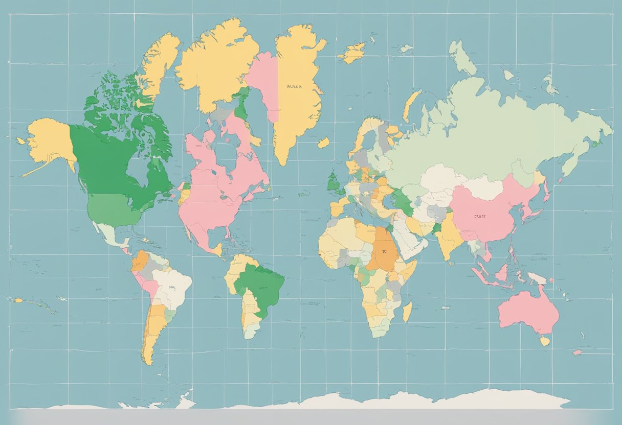 A world map with different countries highlighted, and a calculator displaying the "Mehrwertsteuer" (value-added tax) rates for each country