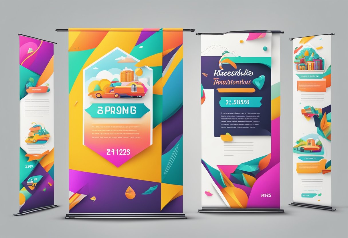 A colorful banner unfurls in the breeze, with vibrant graphics and bold lettering catching the eye